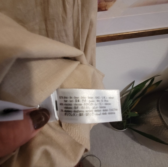 NWOT ZARA LINEN DRESS WITH SLIT STRAPS OPEN BACK CAMEL LARGE - Picture 5 of 7